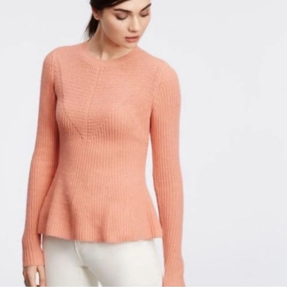 Ann Taylor Pink Peplum Wool Knit Sweater Medium Bell Sleeves - Picture 1 of 10
